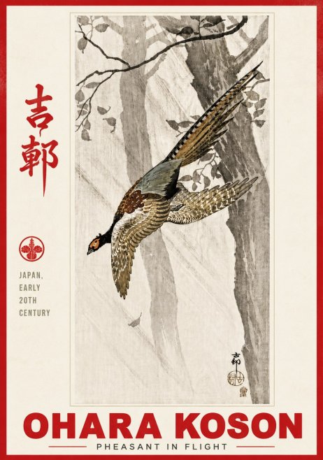 Ohara Koson Pheasant in Flight No6 - Póster