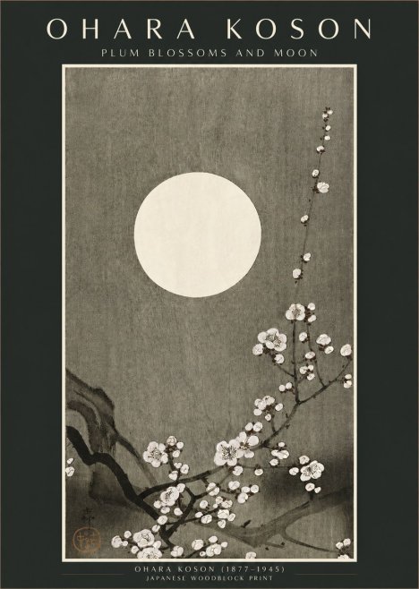 Ohara Koson Plum Blossoms and Moon No2 - Póster