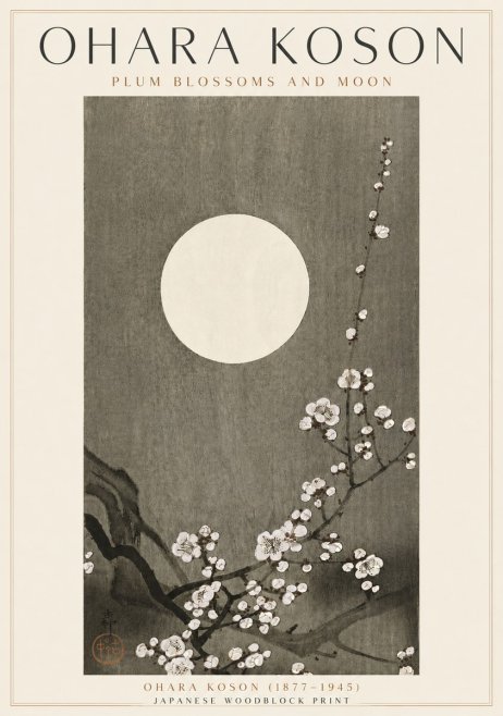 Ohara Koson Plum Blossoms and Moon No4 - Póster