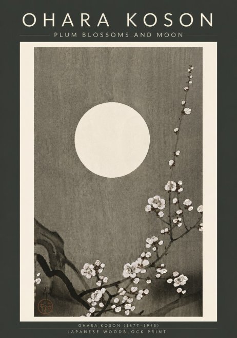 Ohara Koson Plum Blossoms and Moon No6 - Póster