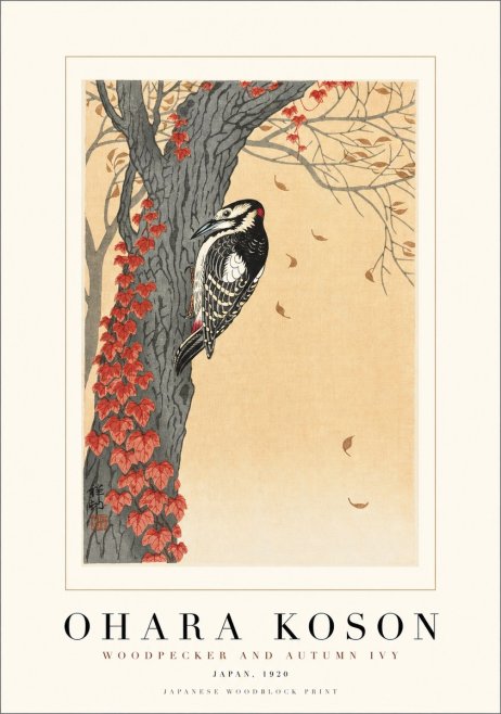 Ohara Koson Woodpecker and Autumn Ivy No1 - Póster