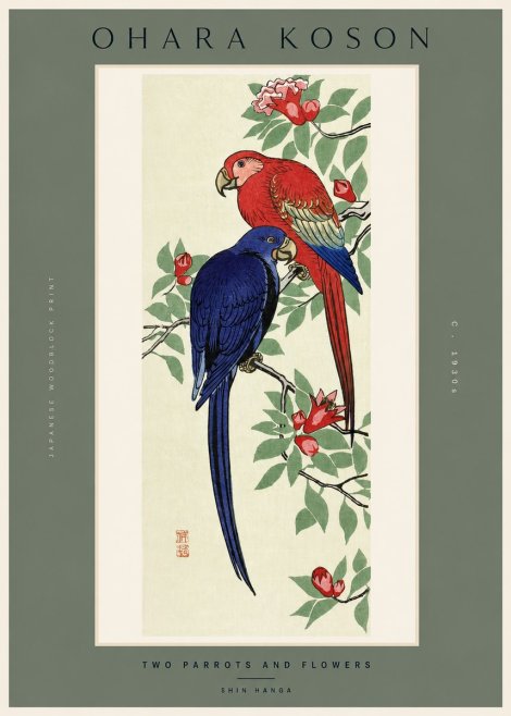 Ohara Koson Two Parrots and Flowers No2 - Póster