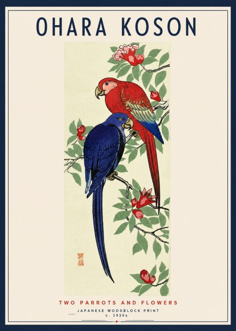 Ohara Koson Two Parrots and Flowers No3 - Póster