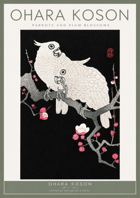 Ohara Koson Parrots and Plum Blossoms No2 - Póster