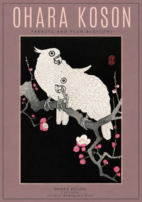 Ohara Koson Parrots and Plum Blossoms No3 - Póster