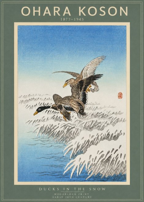 Ohara Koson Ducks in the Snow No2 - Póster