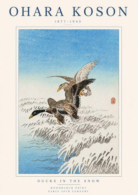 Ohara Koson Ducks in the Snow No3 - Póster