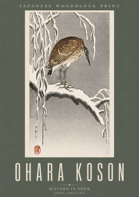 Ohara Koson Bittern in Snow No2 - Póster