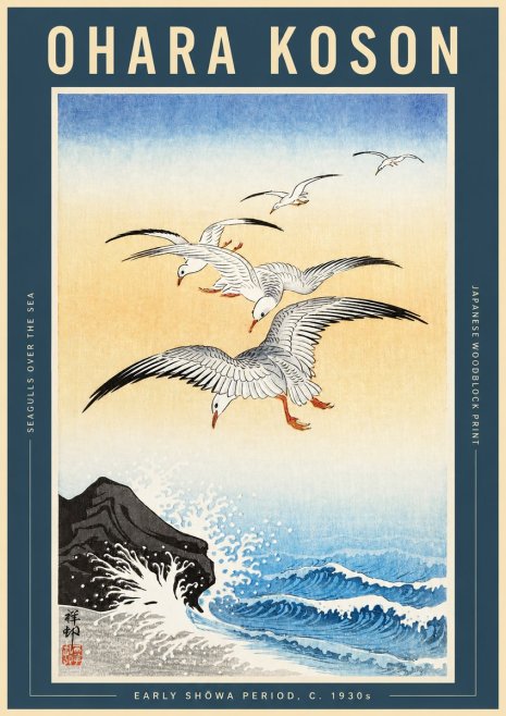 Ohara Koson Seagulls over the Sea No2 - Póster