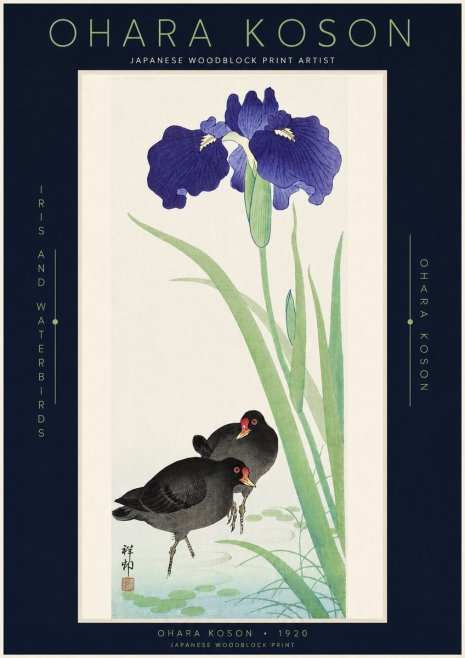 Ohara Koson Iris and Waterbirds No3 - Póster