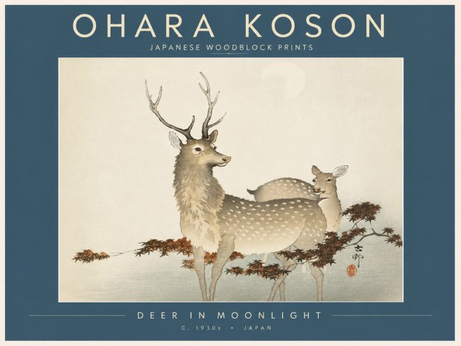 Ohara Koson Deer in Moonlight No2 - Póster