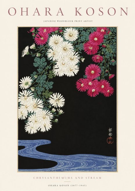Ohara Koson Chrysanthemums and Stream No1 - Póster