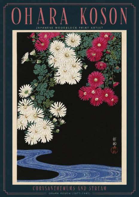 Ohara Koson Chrysanthemums and Stream No2 - Póster