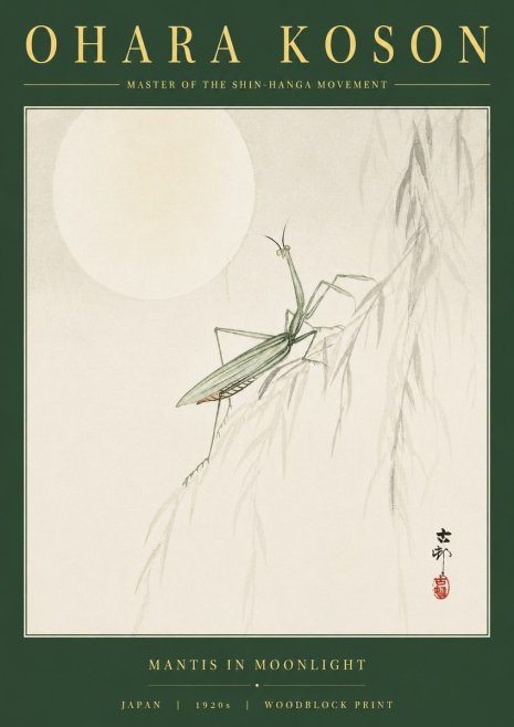 Ohara Koson Mantis in Moonlight No2 - Póster