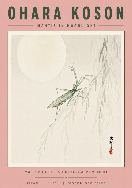 Ohara Koson Mantis in Moonlight No4 - Póster