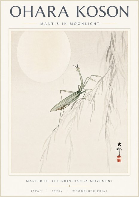 Ohara Koson Mantis in Moonlight No5 - Póster