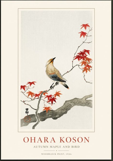 Ohara Koson Autumn Maple and Bird No1 - Póster