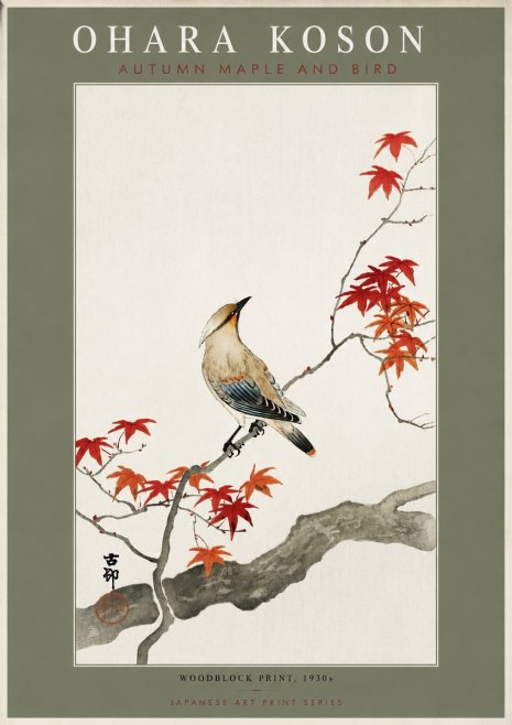 Ohara Koson Autumn Maple and Bird No4 - Póster