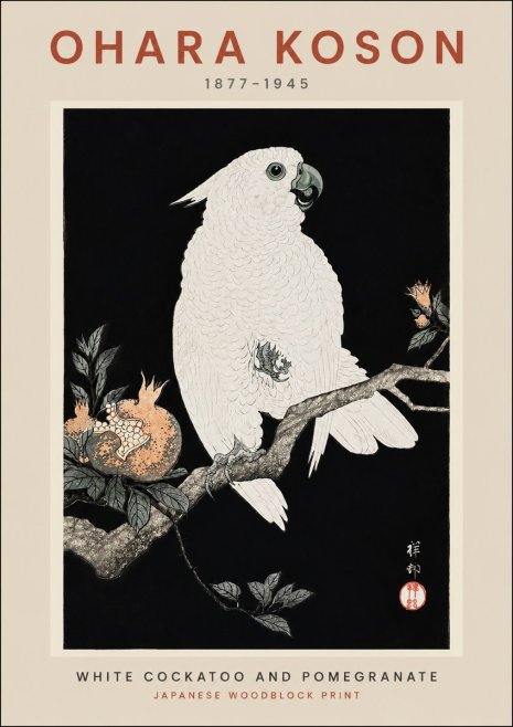Ohara Koson White Cockatoo and Pomegranate II No2 - Póster