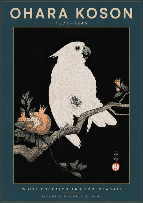 Ohara Koson White Cockatoo and Pomegranate II No3 - Póster