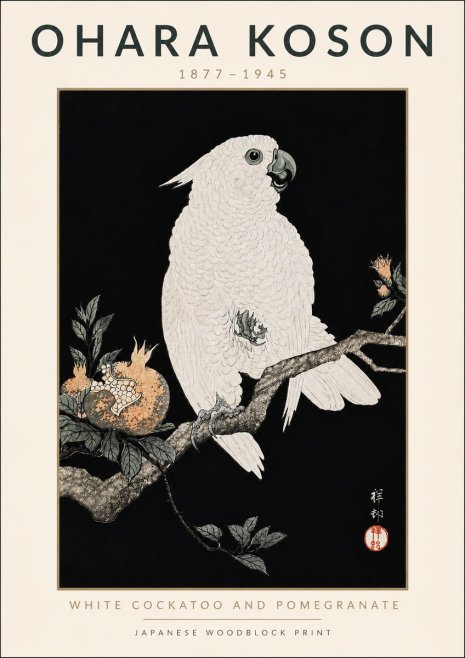Ohara Koson White Cockatoo and Pomegranate II No4 - Póster