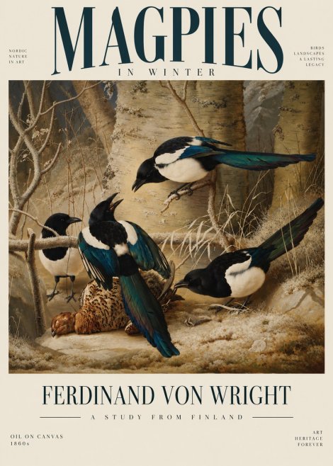 Ferdinand von Wright Magpies in Winter No6 - Póster