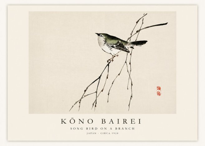 Kōno Bairei Song Bird on a Branch No1 - Póster