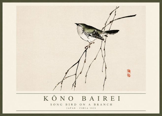 Kōno Bairei Song Bird on a Branch No2 - Póster