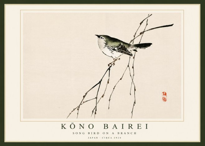 Kōno Bairei Song Bird on a Branch No4 - Póster