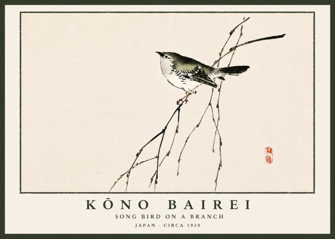 Kōno Bairei Song Bird on a Branch No5 - Póster