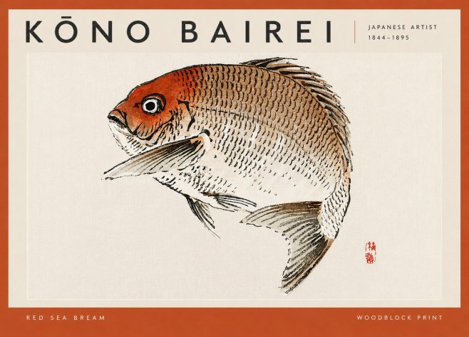 Kōno Bairei Red Sea Bream No4 - Póster