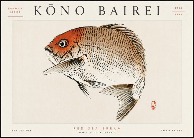 Kōno Bairei Red Sea Bream No6 - Póster