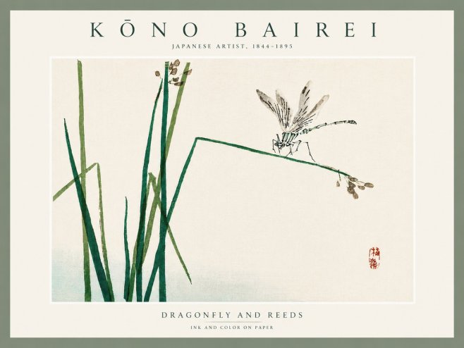 Kōno Bairei Dragonfly and Reeds No5 - Póster
