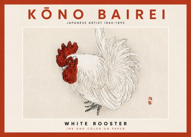 Kōno Bairei White Rooster No4 - Póster