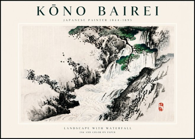 Kōno Bairei Landscape with Waterfall No3 - Póster