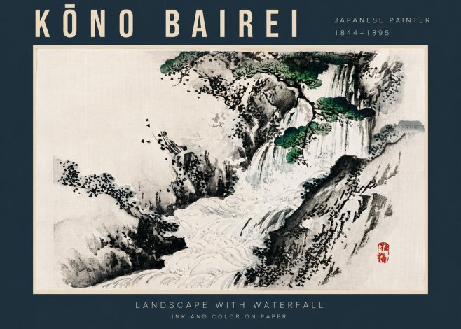 Kōno Bairei Landscape with Waterfall No4 - Póster