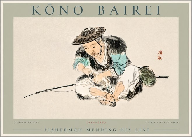 Kōno Bairei Fisherman Mending His Line No2 - Póster