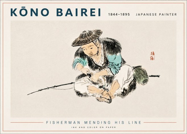 Kōno Bairei Fisherman Mending His Line No3 - Póster
