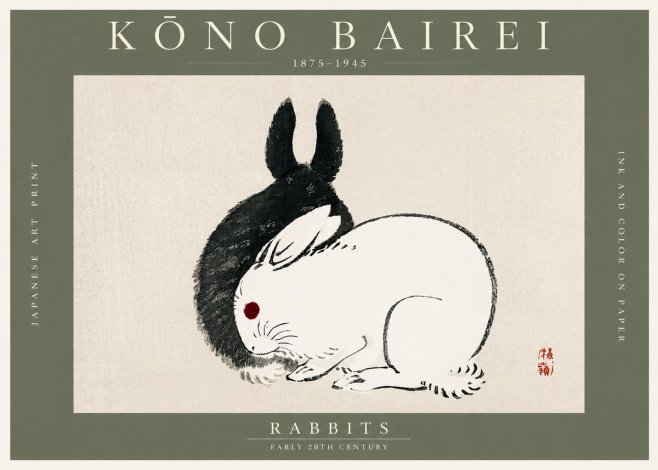 Kōno Bairei Rabbits No3 - Póster