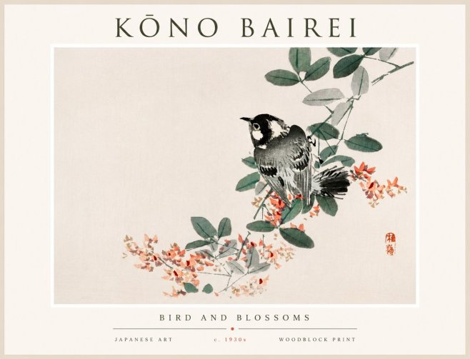 Kōno Bairei Bird and Blossoms No1 - Póster