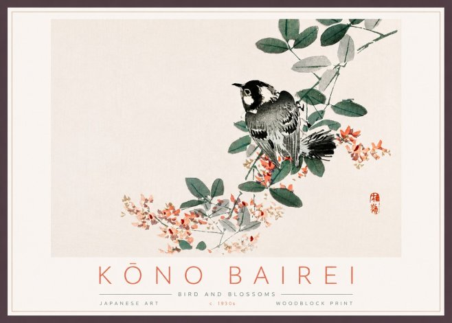Kōno Bairei Bird and Blossoms No3 - Póster