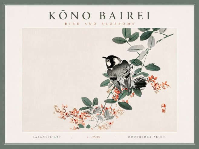 Kōno Bairei Bird and Blossoms No4 - Póster