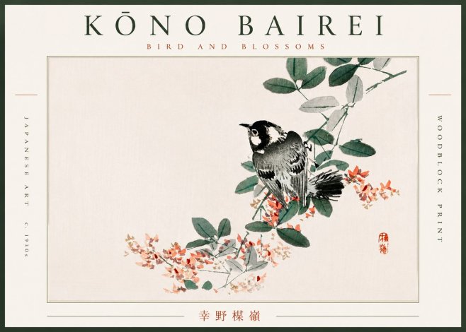 Kōno Bairei Bird and Blossoms No6 - Póster