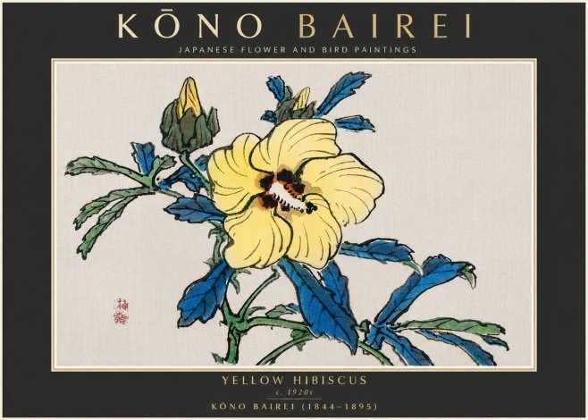 Kōno Bairei Yellow Hibiscus No5 - Póster