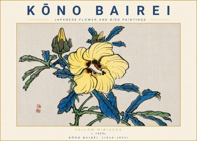 Kōno Bairei Yellow Hibiscus No6 - Póster