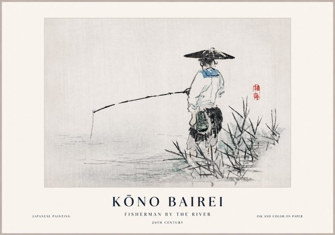Kōno Bairei Fisherman by the River No1 - Póster