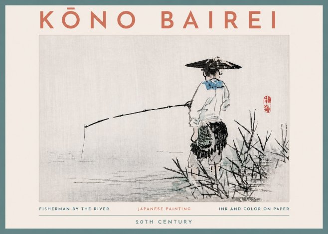 Kōno Bairei Fisherman by the River No4 - Póster