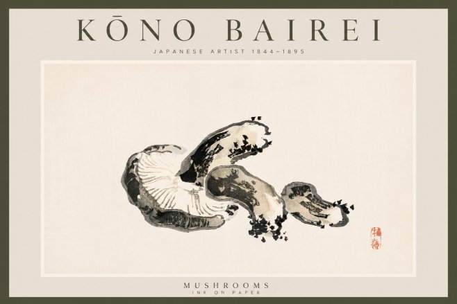 Kōno Bairei Mushrooms No3 - Póster