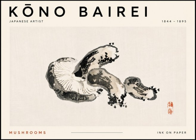 Kōno Bairei Mushrooms No5 - Póster