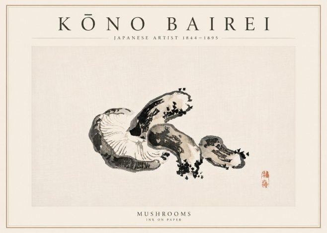 Kōno Bairei Mushrooms No6 - Póster